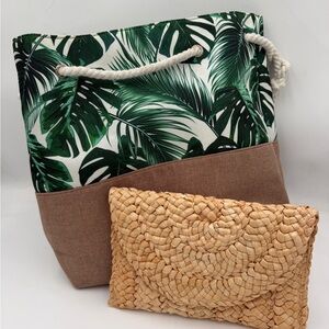 Ulta Beauty Green Leaf and Brown Tote Set